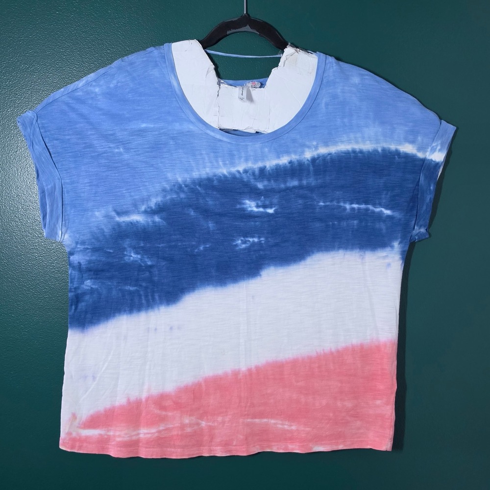 Cable & Gauge Womens XL Red White Blue Tie Dye Stripe Rolled Sleeve T-Shirt
